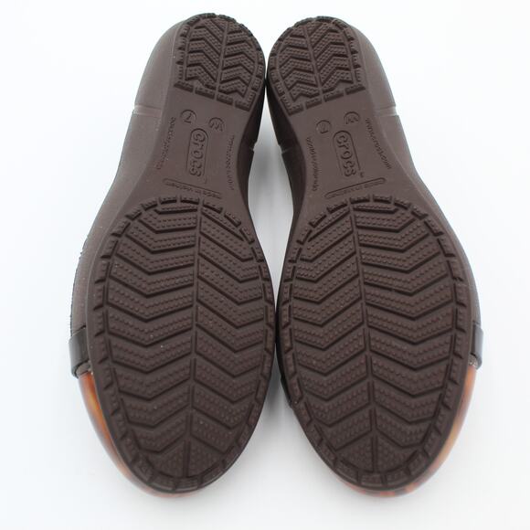 Crocs Ballet Flats Womens 7 Brown Cap Toe Comfort Casual Slip On Shoe Travel - Picture 7 of 8